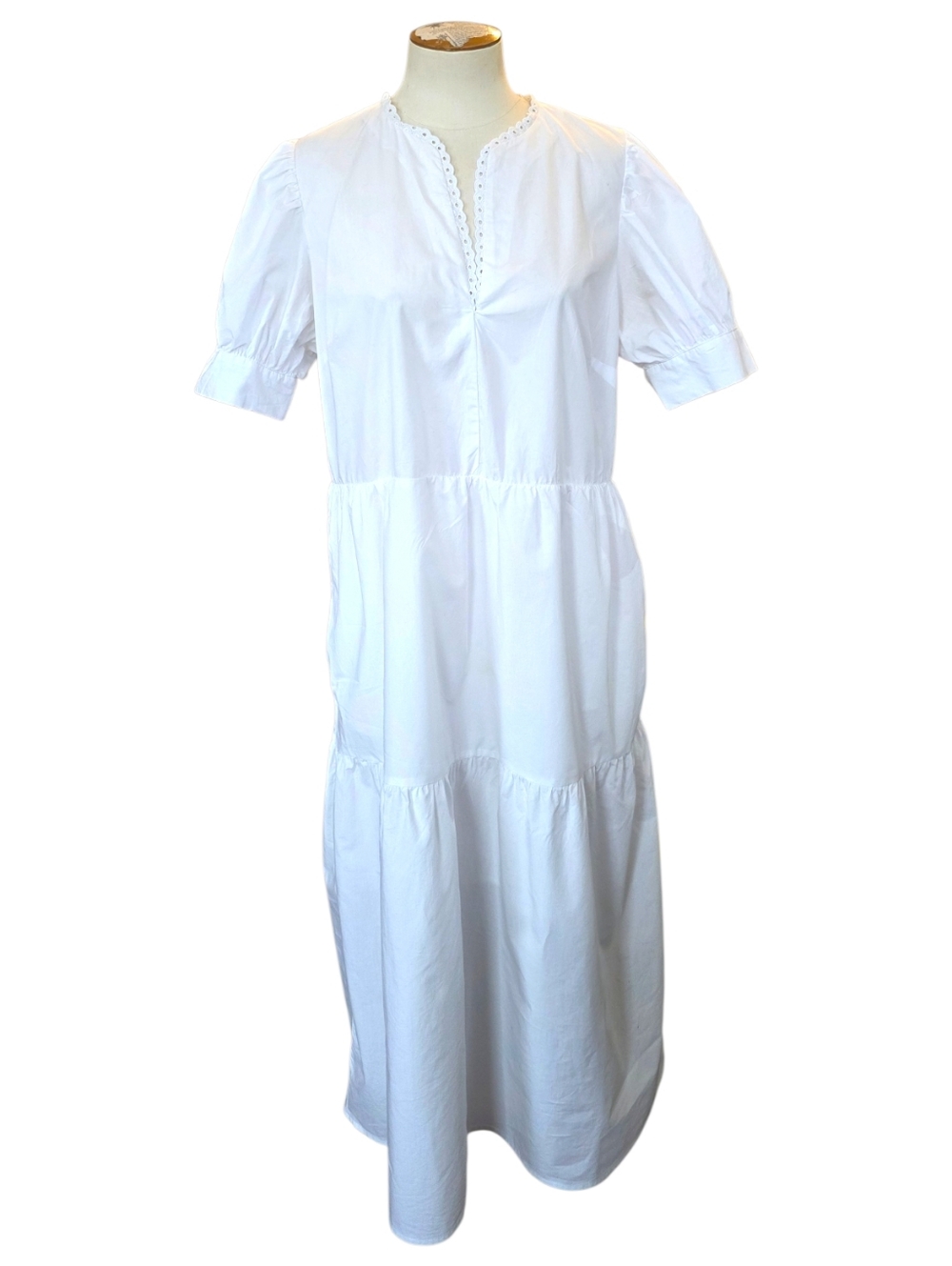 Who What Wear x Target White Tiered Dress Cotton Puff Sleeve Sundress Size L - Picture 3 of 12